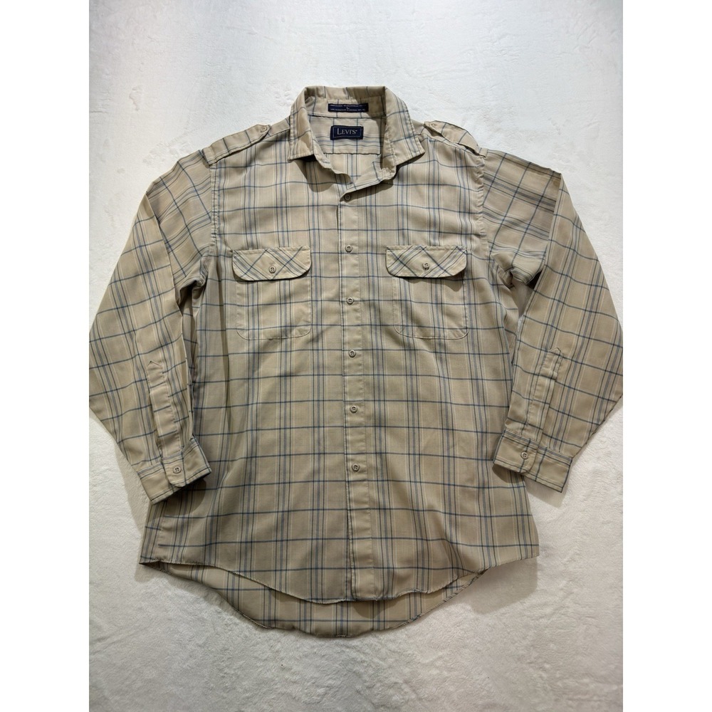 Vintage‎ Levi Strauss Authentic Plaid Rodeo Western Button Up Shirt Men's Large